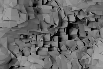 Grey exploited polygonal wall with triangular texture for background, 3d render
