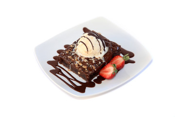 chocolate cake with ice cream