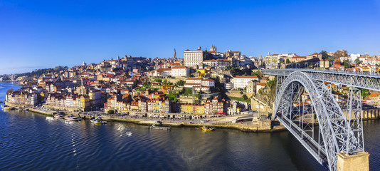 beautiful Porto - view with famous bridge of Luis, Portugal