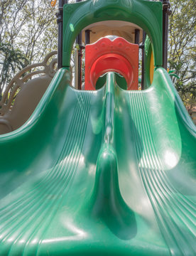 Slide from crawl construction on modern kids playground