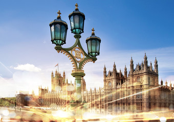 Fototapeta na wymiar Houses of Parliament and lanterns, London