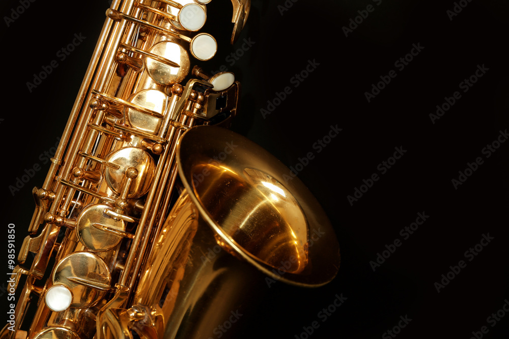 Canvas Prints beautiful golden saxophone on black background, close up