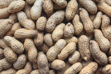 Pile of cashew nuts in the skin close-up. Backgrounds and textur