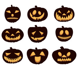 Halloween Pumpkins Emoji Set. Vector Illustration.