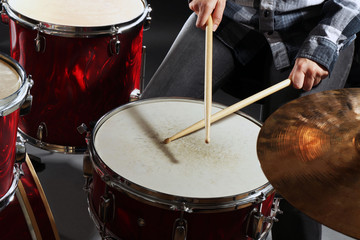 Drummer playing the drums closeup