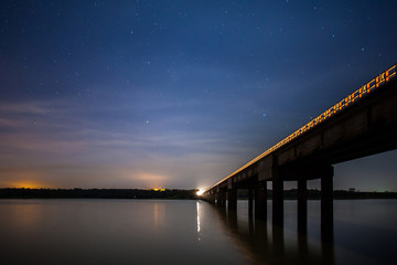 Bridge over Paranapanema River at moonlight - Florinea, SP, Braz
