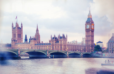 Naklejka na ściany i meble London sunset. Big Ben and houses of Parliament