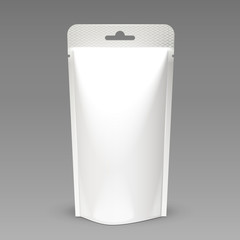 White Blank Foil Food Pouch Bag Pack with Hang Slot template