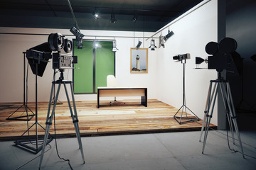 Obraz premium Film studio office decorations with vintage movie cameras