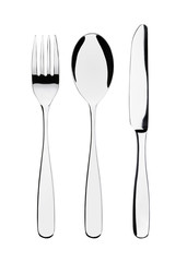 Cutlery set with Fork, Knife and Spoon isolated on white background
