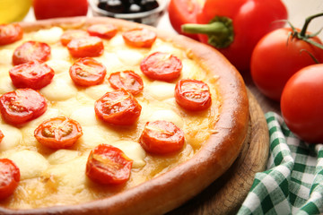 Pizza Margherita with vegetables, close-up