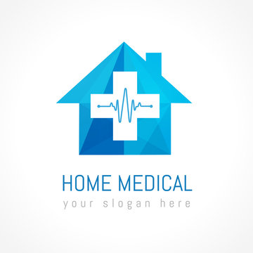 Home medical logo. Medical symbol, health icon in the form of a cross on a background of the house and pulse