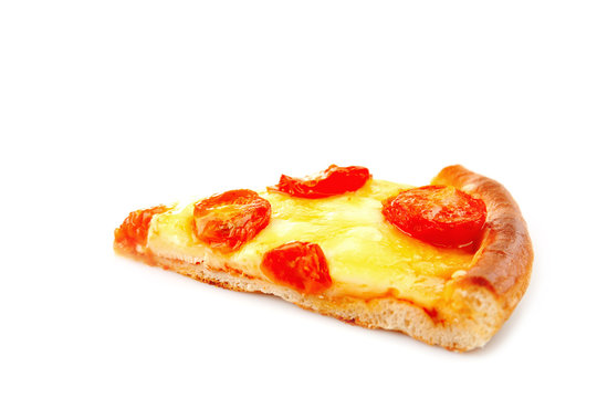 Slice of Margherita pizza, isolated on white