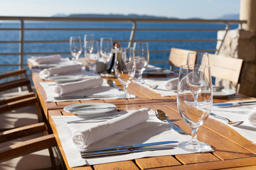 set table with sea view