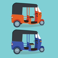 bajaj bajai indonesia transportaion drawing flat vector illustration jakarta urban icon transport orange blue