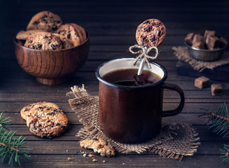 Chocolate cookies spoon at tea time