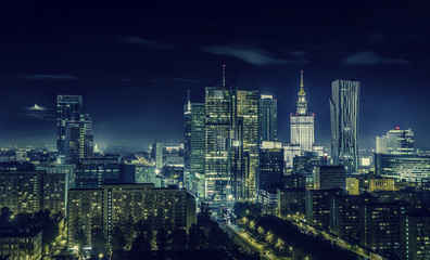 Warsaw downtown at night - obrazy, fototapety, plakaty