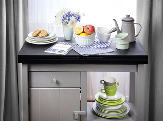 Served kitchen table, close up