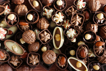 Fototapeta premium Delicious chocolate candies background, close up