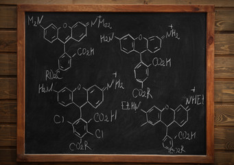 Fototapeta premium School blackboard with formulas on a brick wall