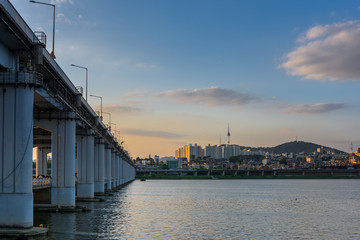 Fototapeta premium Banpo Hangang Park and Seoul Tower in Seoul,South Korea