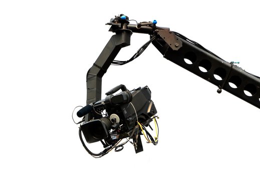 Live event video camera on crane over white