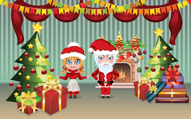 Obraz na płótnie Canvas Santa and Mrs Claus in the House