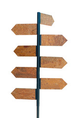 Signs wooden on post on isolated background, white clipping path