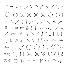 Cartoon sketch arrow set. Hand Drawn Doodle Arrows collection.Vector illustration isolated on white.