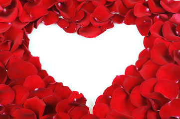 heart frame by red rose petals