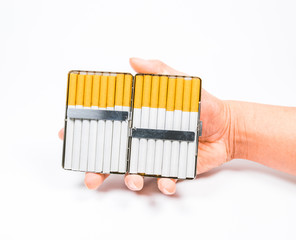 an aluminum box of cigarettes on white background.