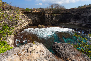 tunnel crater coastline at Nusa Penida island