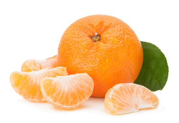 Open tangerine fruit on white