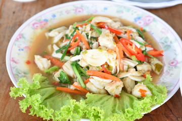 Crab meat, fried onion