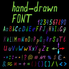 Hand drawn font. Vector alphabet.
