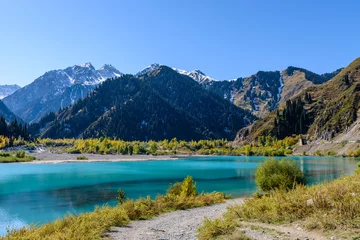 Fototapeten Alpine lake Issyk, Issyk gorge, Zailiyskiy Alatau, Almaty, Kazakhstan. © r_andrei