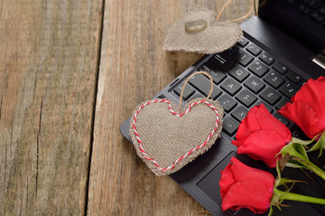Computer and roses