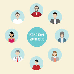 Set of vector people icons. Man, woman, professionals. Vector people portraits. Vector illustration.