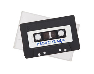 Vintage audio cassette tape, isolated on white background
