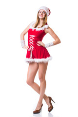 Beautiful happy woman in Santa Claus clothes