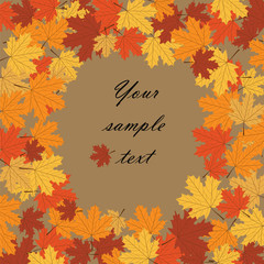 Autumn background with maple leaves text in center. Vector