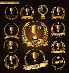 Trophy and awards golden badges and labels collection
