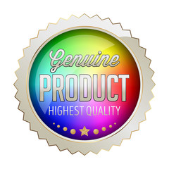 Rainbow Gold and White Badge on White Background.  Genuine Product.