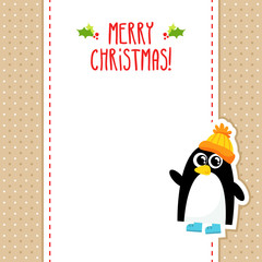 Funny penguin vector Christmas greeting card design template