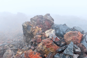 lava field, sinter, tufa, pumice in Kamchatka