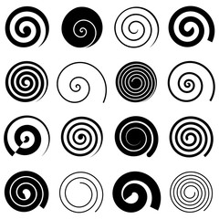 Set of simple spirals, isolated vector graphic elements - obrazy, fototapety, plakaty