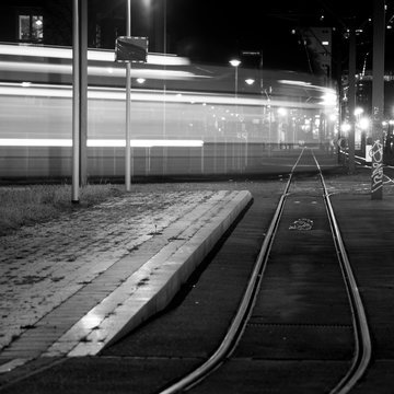 tram statiom at night