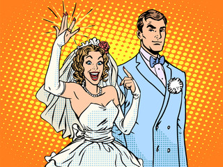 Wedding groom and happy bride