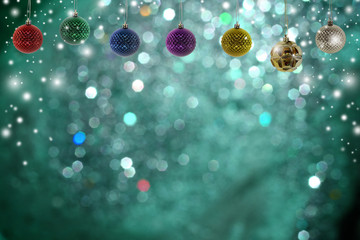 Christmas background with christmas ball and snow over winter bo
