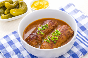 Two roulades beef with mustard, gherkins